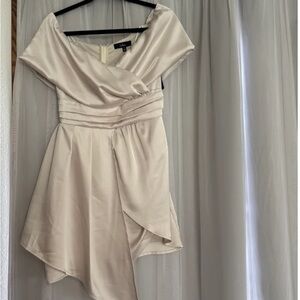 Lulu's Cream Asymmetrical Off-Shoulder Dress